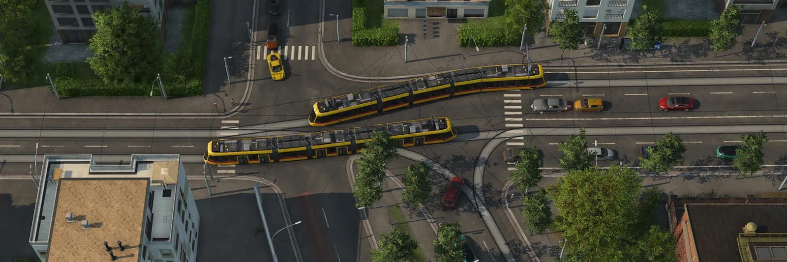Tram and road junction in town