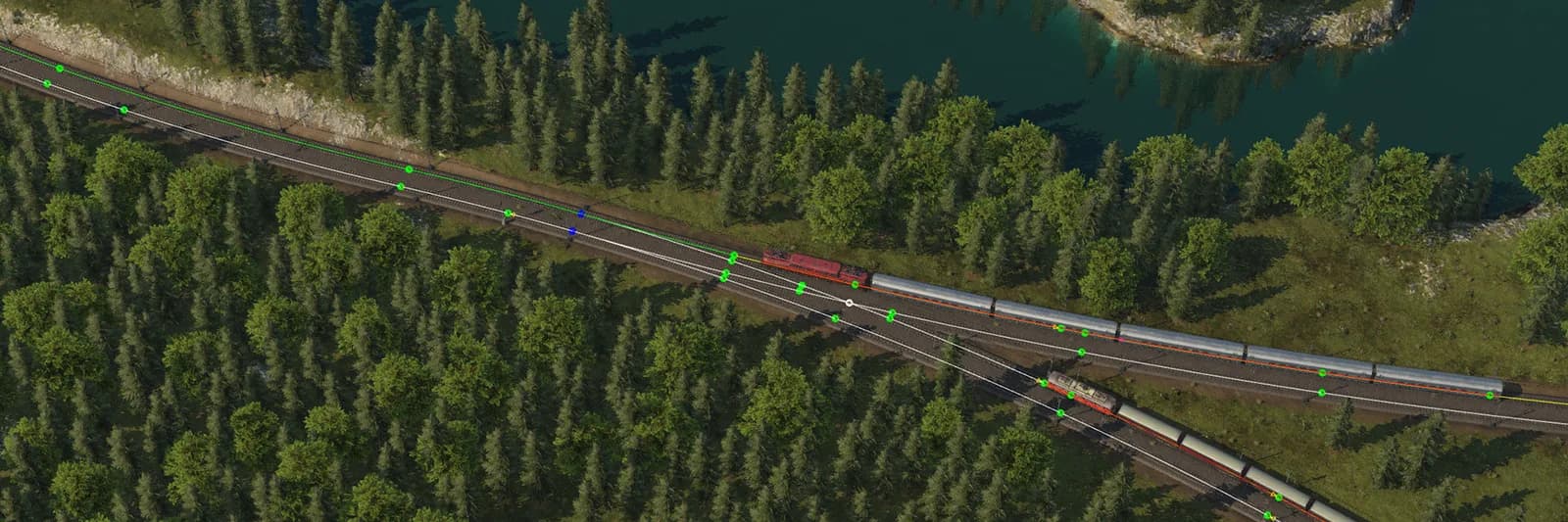 Rail lines and bridges through forest