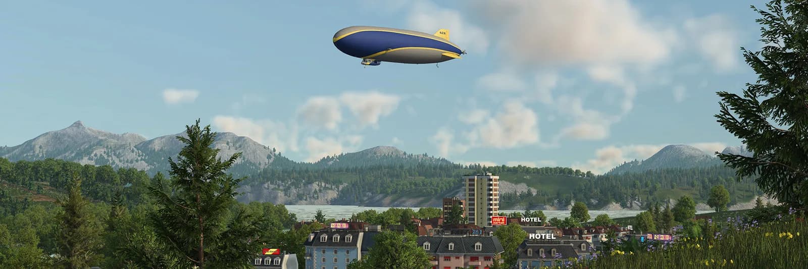 Advertising airship above a city