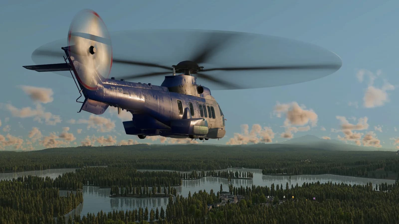 Twin-rotor heavy-lift helicopter in flight