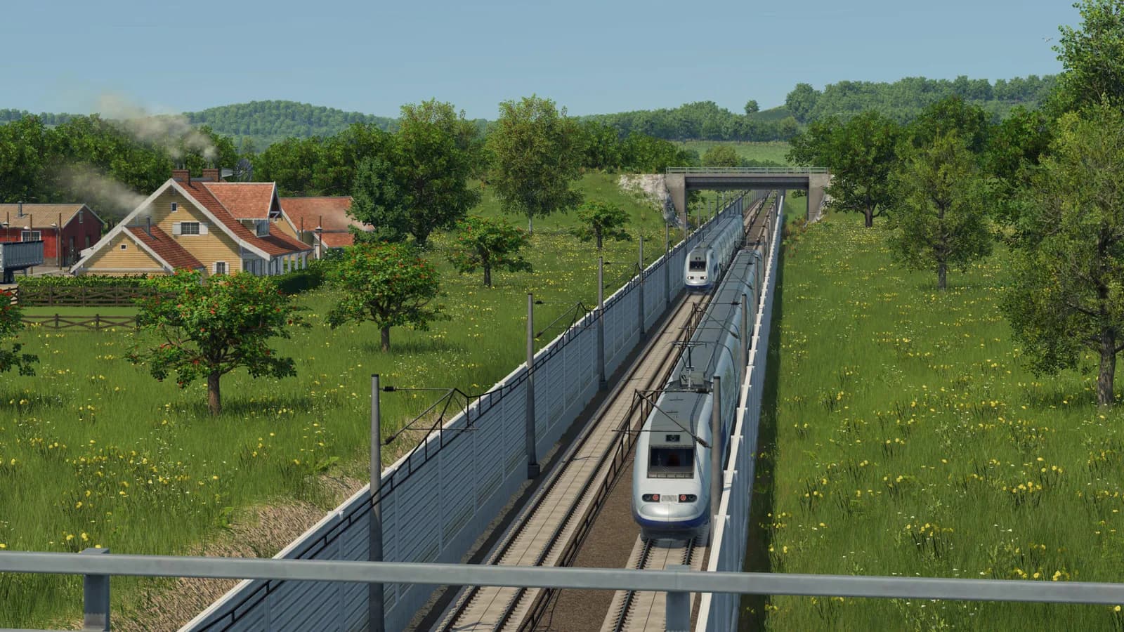 High-speed train on an elevated concrete track
