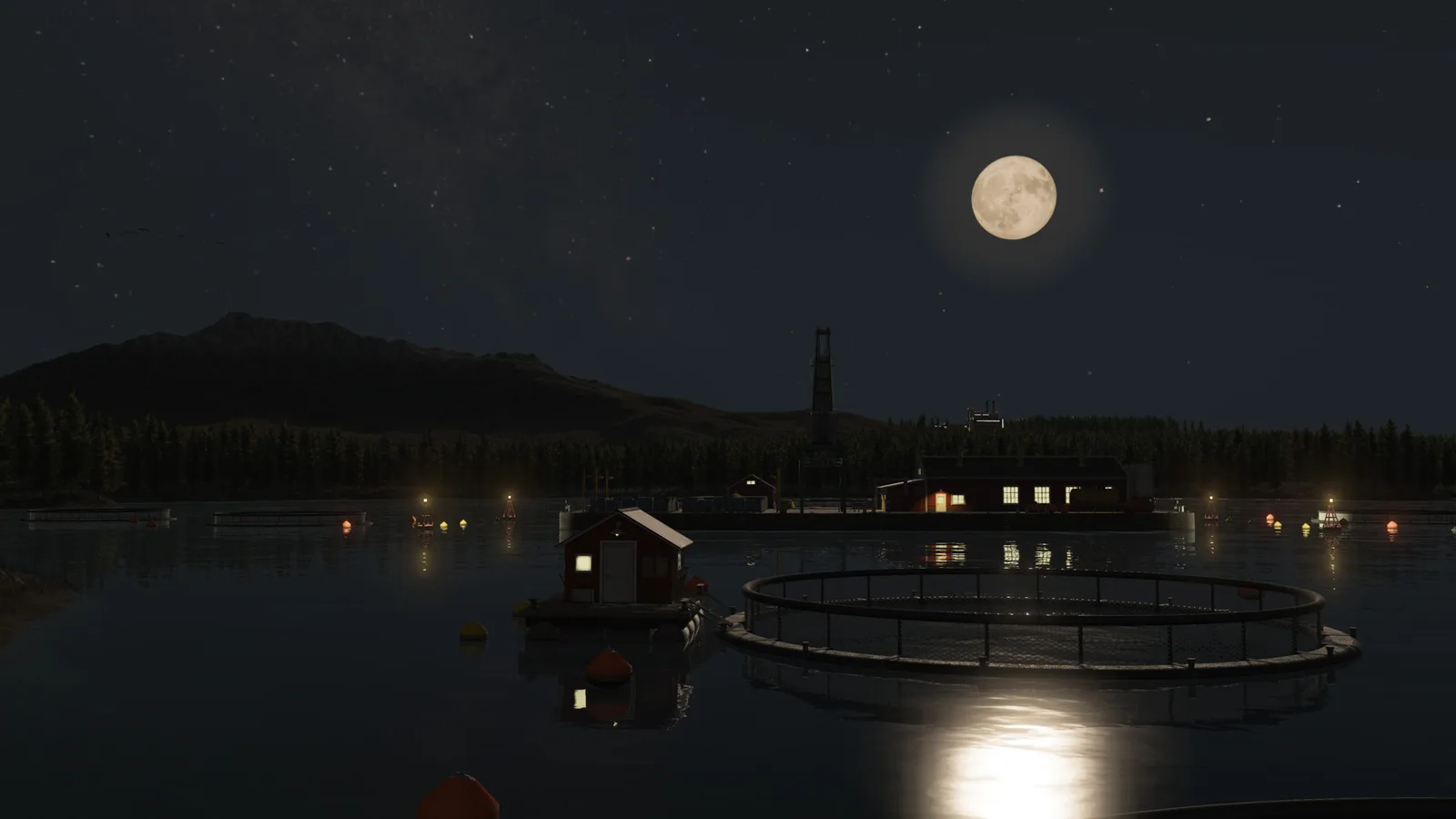 Passenger boat on moonlit water