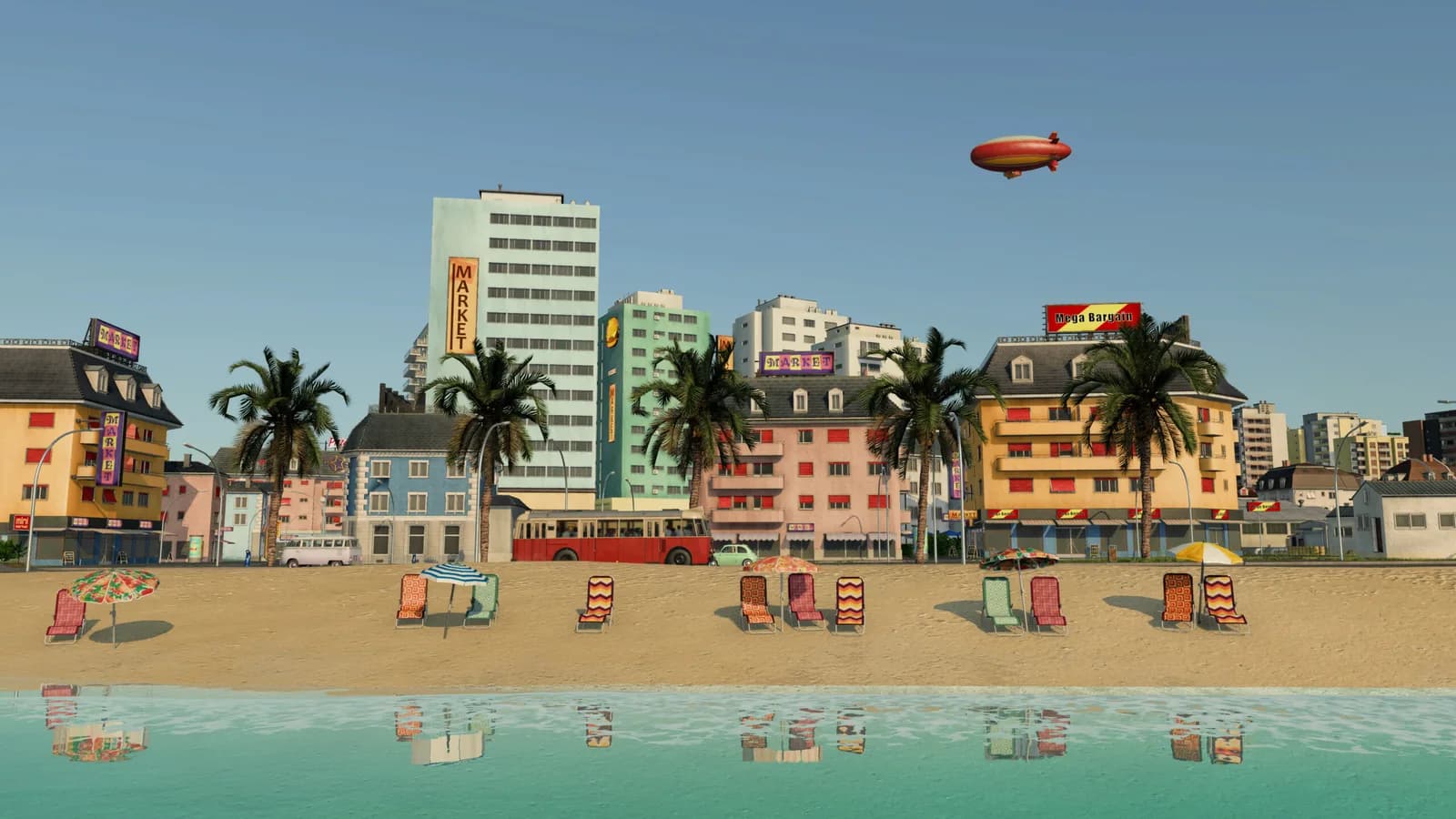 Beachfront city and airship