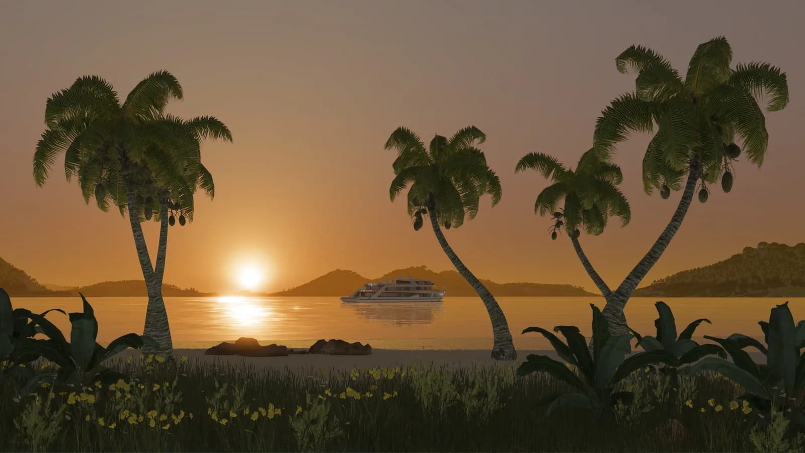 Tropical sunset and palm trees
